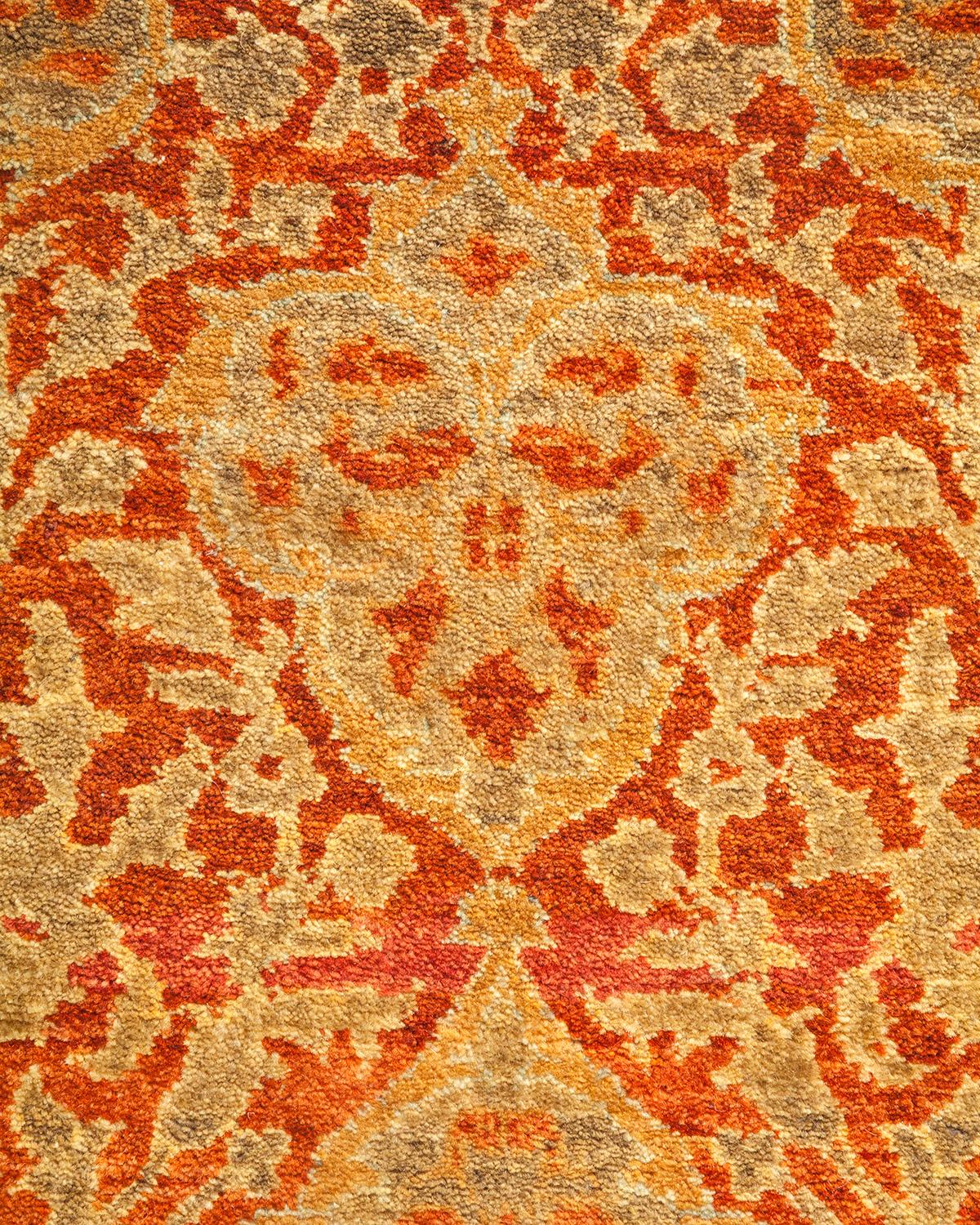 Contemporary One-Of-A-Kind Hand Made Traditional Mogul Orange Area Rug For Sale