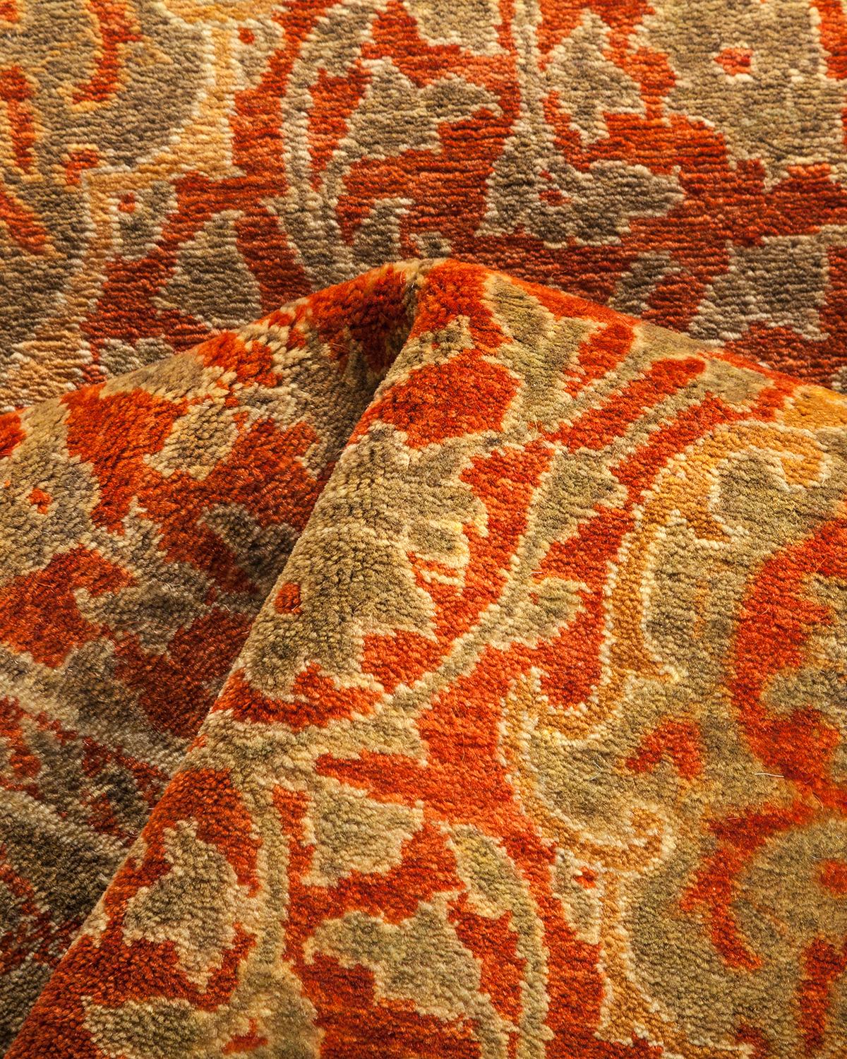 Other One-Of-A-Kind Hand Made Traditional Mogul Orange Area Rug For Sale