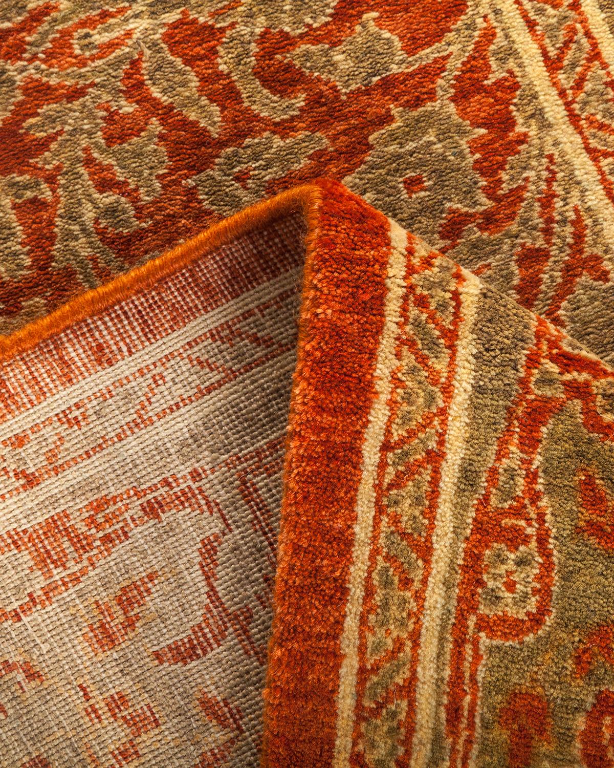 Pakistani One-Of-A-Kind Hand Made Traditional Mogul Orange Area Rug For Sale