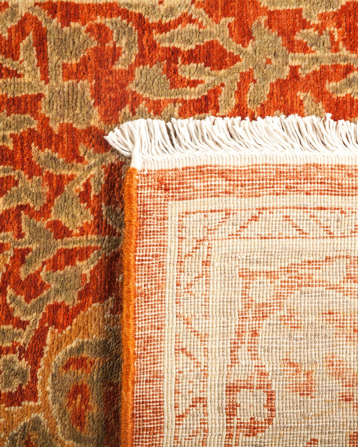 Hand-Knotted One-Of-A-Kind Hand Made Traditional Mogul Orange Area Rug For Sale