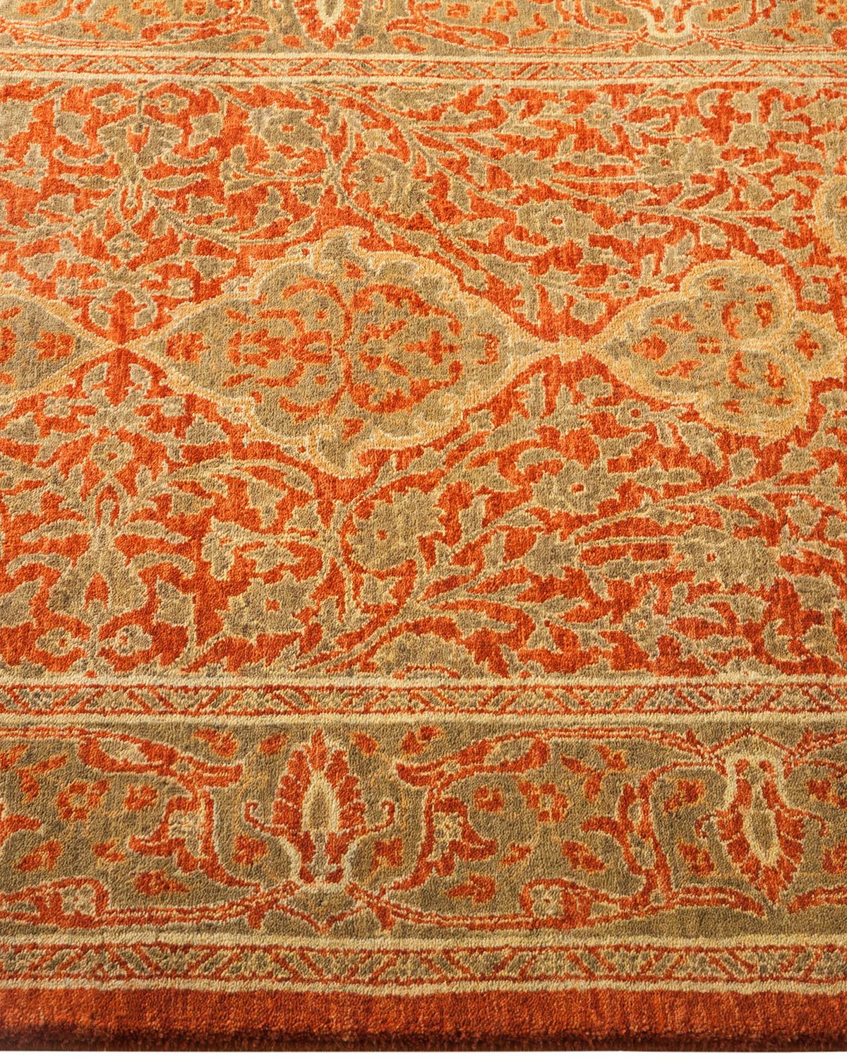 One-Of-A-Kind Hand Made Traditional Mogul Orange Area Rug In New Condition For Sale In Norwalk, CT