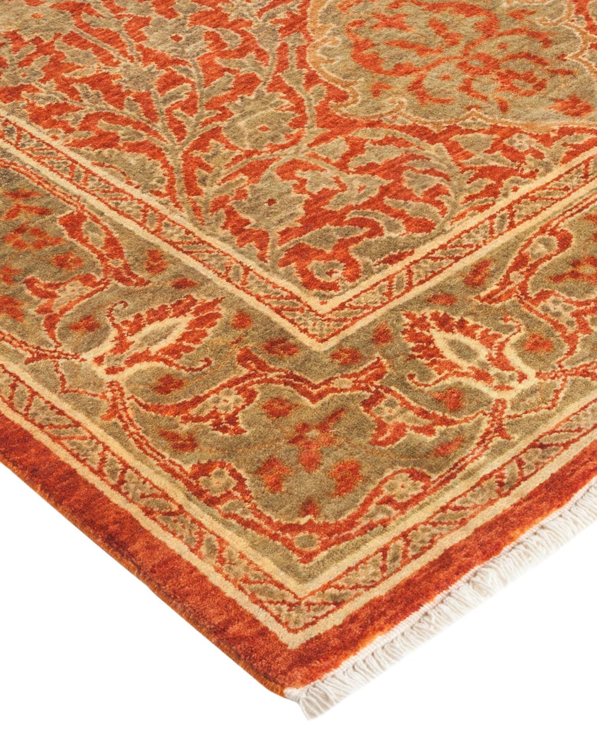 Wool One-Of-A-Kind Hand Made Traditional Mogul Orange Area Rug For Sale