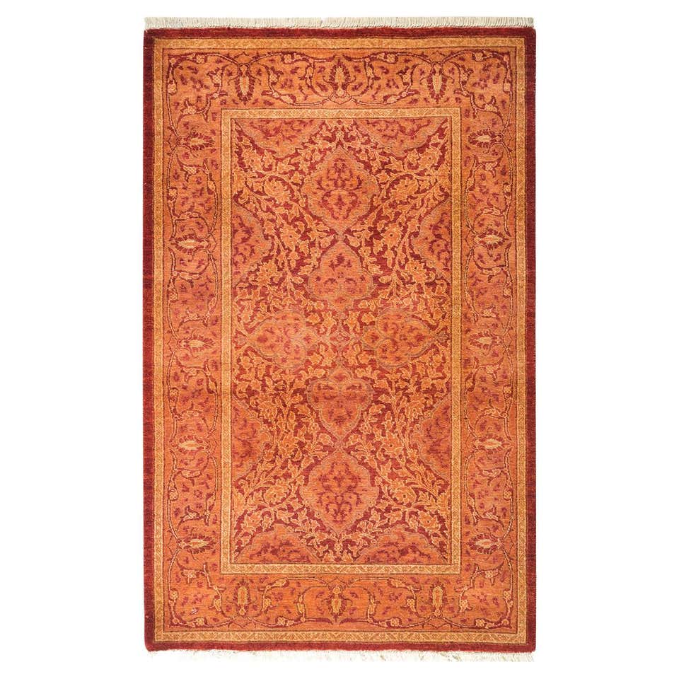 Traditional Rug One Color One-of-a-kind Hand Made Traditional Mogul Orange Area Rug For Sale at ...