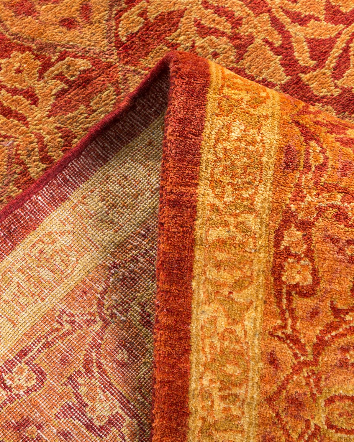 Pakistani One-of-a-kind Hand Made Traditional Mogul Orange Area Rug For Sale