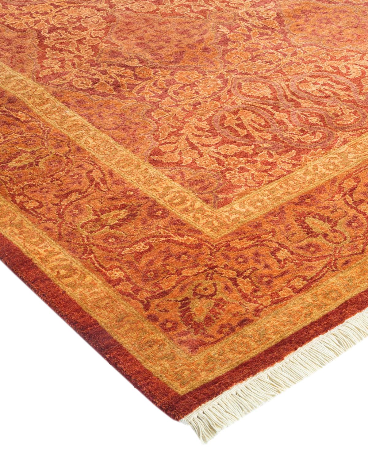 Wool One-of-a-kind Hand Made Traditional Mogul Orange Area Rug For Sale
