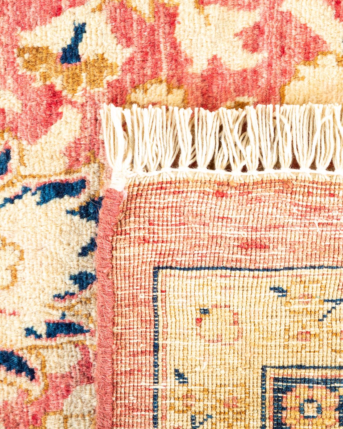 Hand-Knotted One-Of-A-Kind Hand Made Traditional Mogul Orange Area Rug For Sale