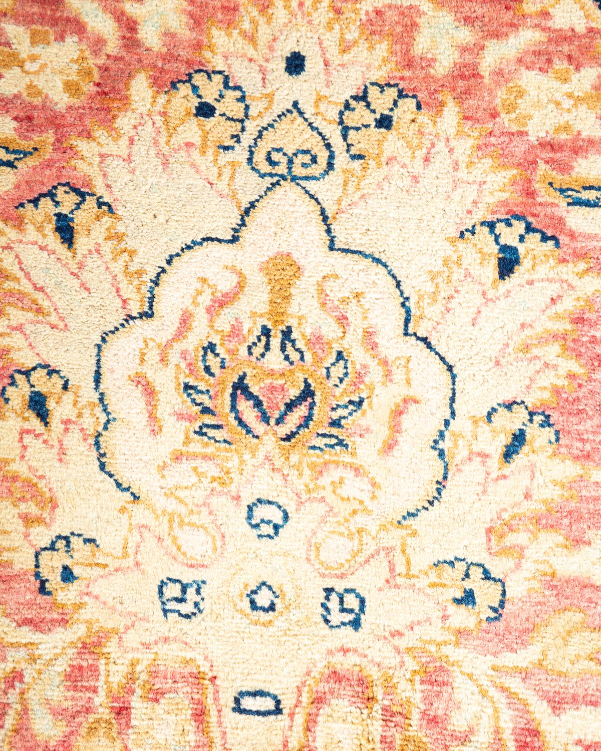 Contemporary One-Of-A-Kind Hand Made Traditional Mogul Orange Area Rug For Sale