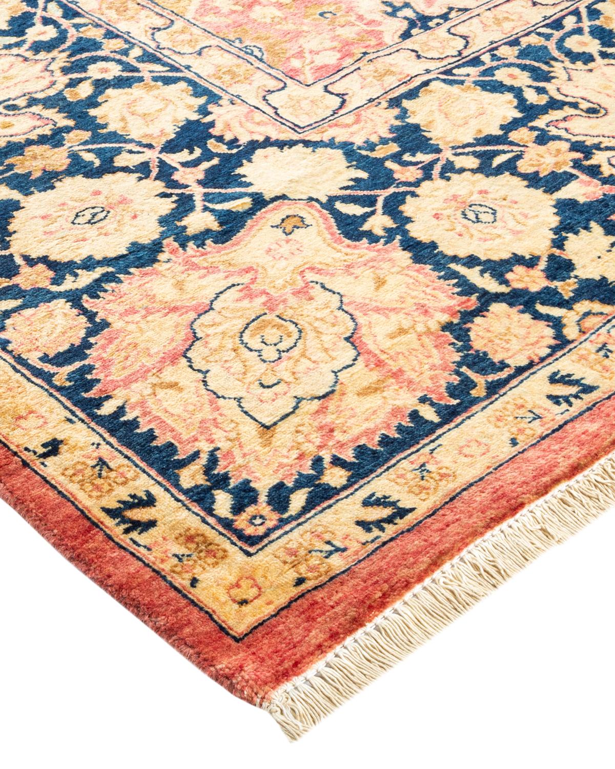 Wool One-Of-A-Kind Hand Made Traditional Mogul Orange Area Rug For Sale