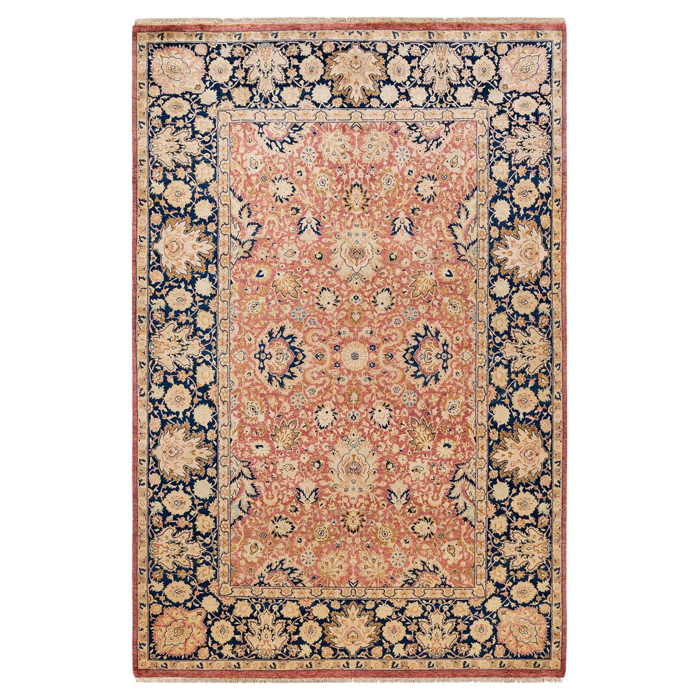One-Of-A-Kind Hand Made Traditional Mogul Orange Area Rug For Sale