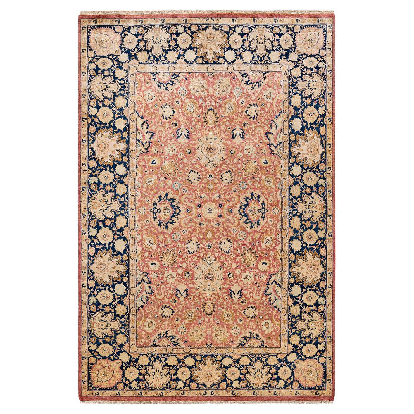 One-Of-A-Kind Hand Made Traditional Mogul Orange Area Rug