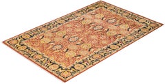 One-of-a-Kind Hand Made Traditional Mogul Orange Area Rug