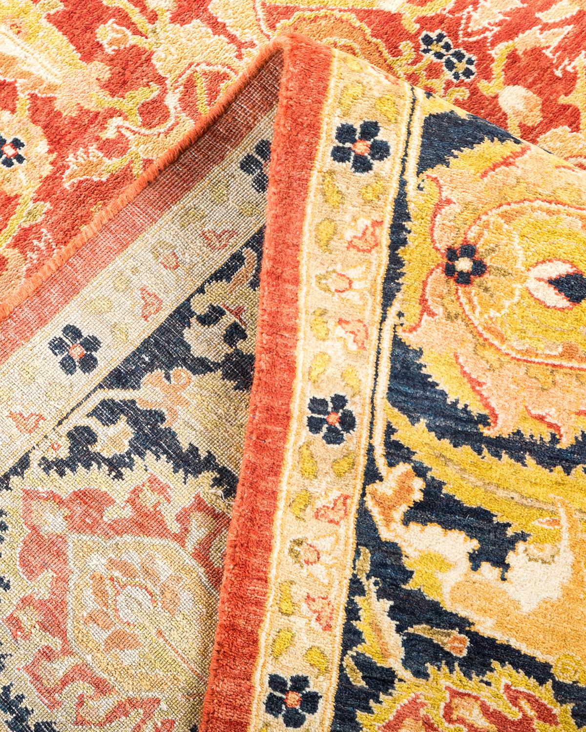 Pakistanais Tapis traditionnel orange Mogul unique fait à la main, unique en son genre en vente