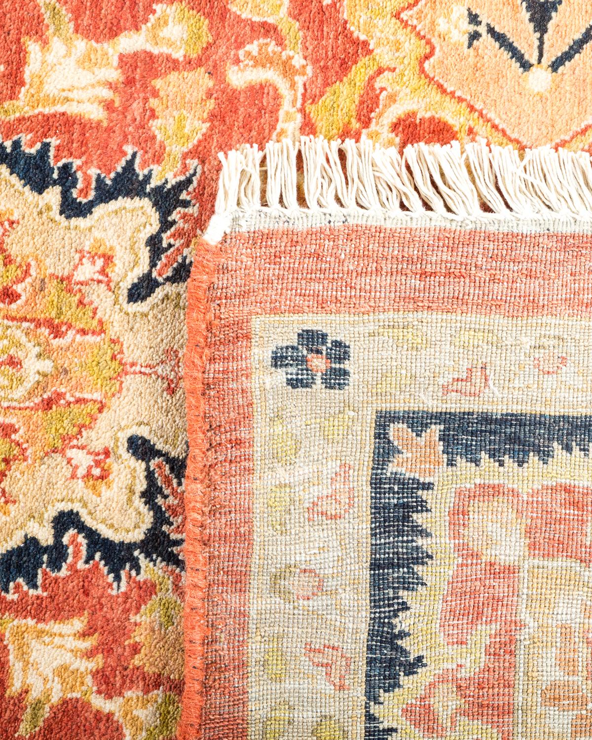 Noué à la main Tapis traditionnel orange Mogul unique fait à la main, unique en son genre en vente