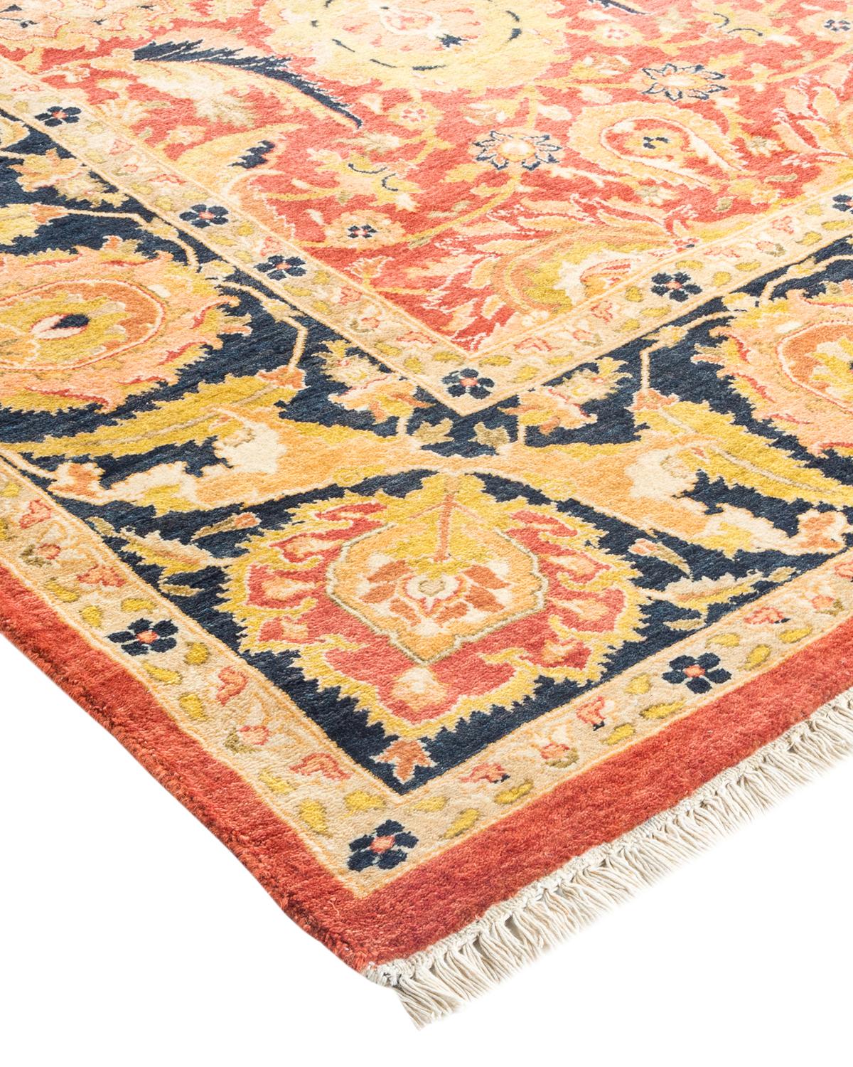 Laine Tapis traditionnel orange Mogul unique fait à la main, unique en son genre en vente