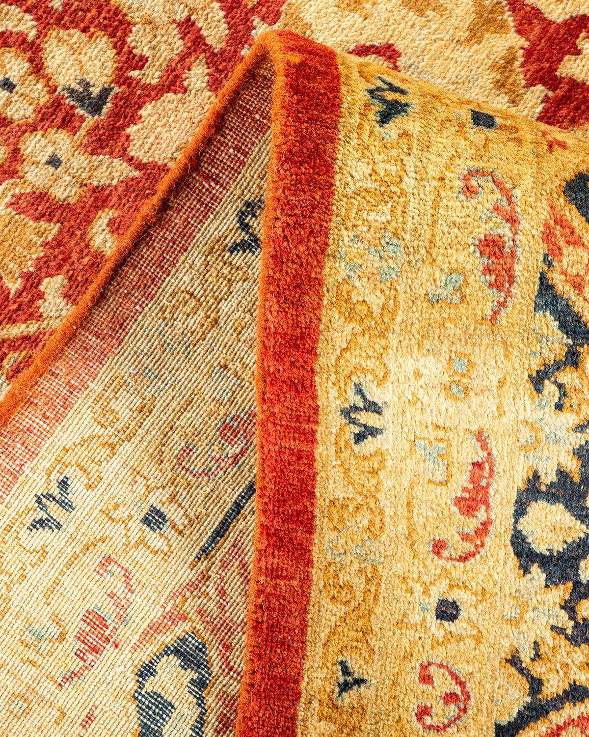 Pakistani One-of-a-kind Hand Made Traditional Mogul Orange Area Rug For Sale