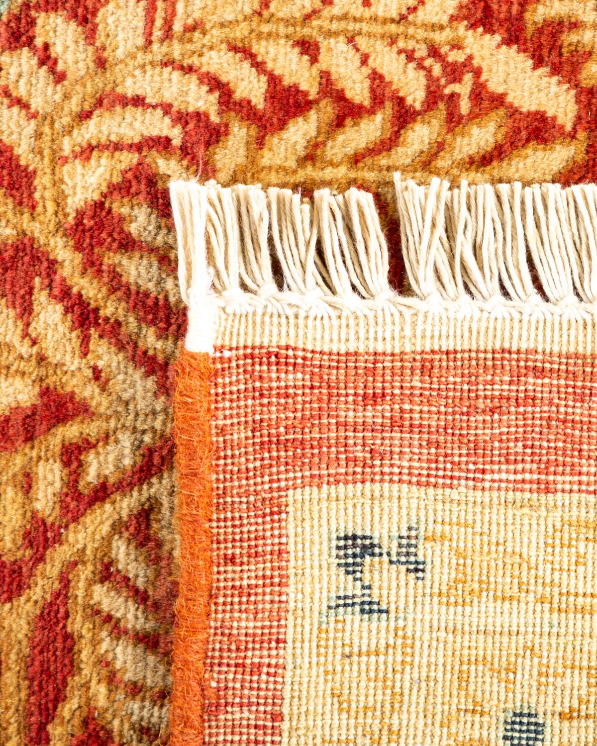 Hand-Knotted One-of-a-kind Hand Made Traditional Mogul Orange Area Rug For Sale