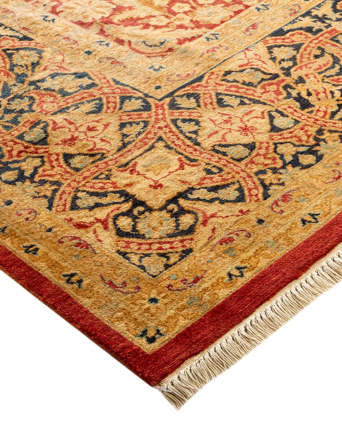 Wool One-of-a-kind Hand Made Traditional Mogul Orange Area Rug For Sale
