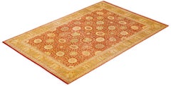 One-of-a-Kind Hand Made Traditional Mogul Orange Area Rug