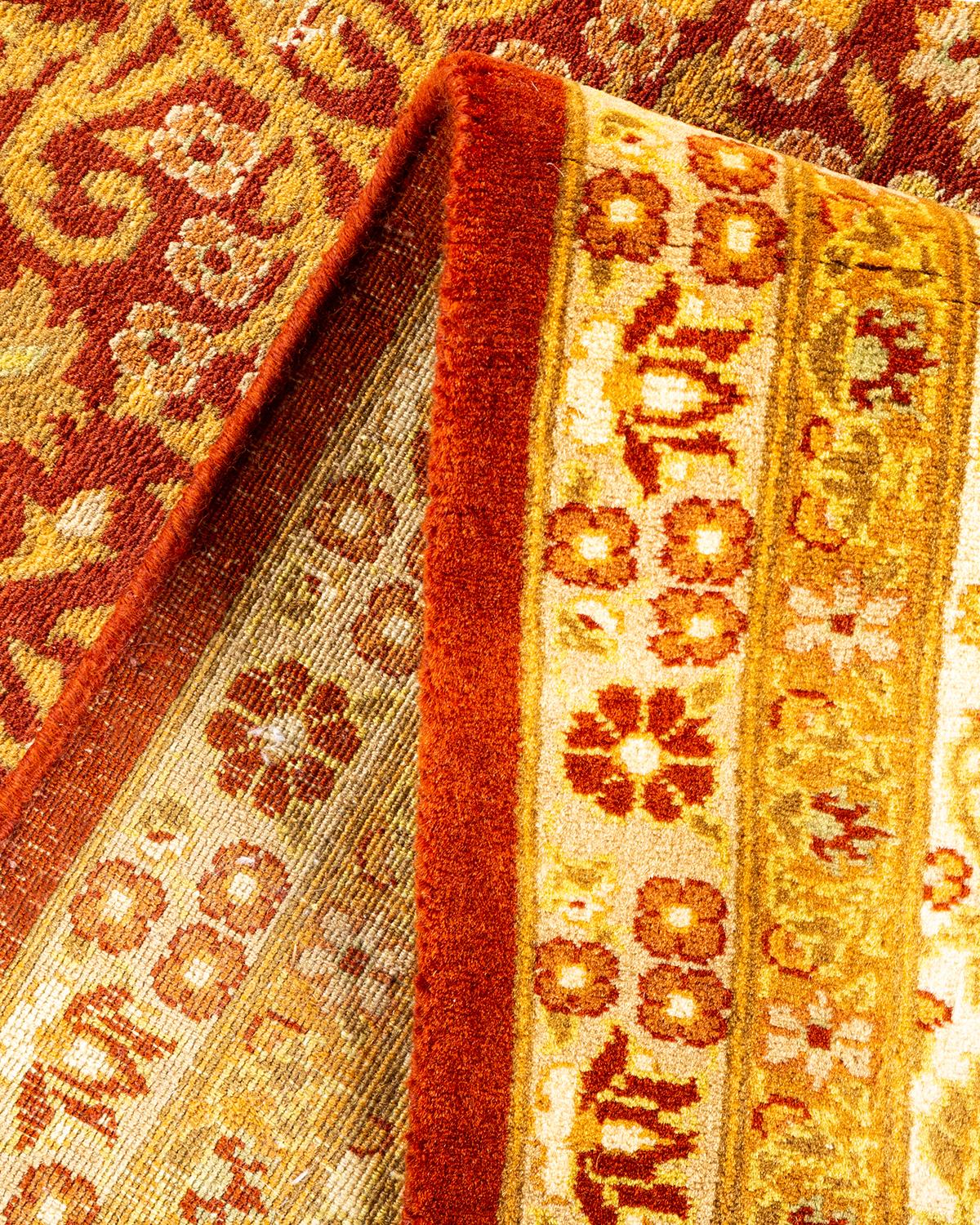 Pakistani One-of-a-kind Hand Made Traditional Mogul Orange Area Rug For Sale