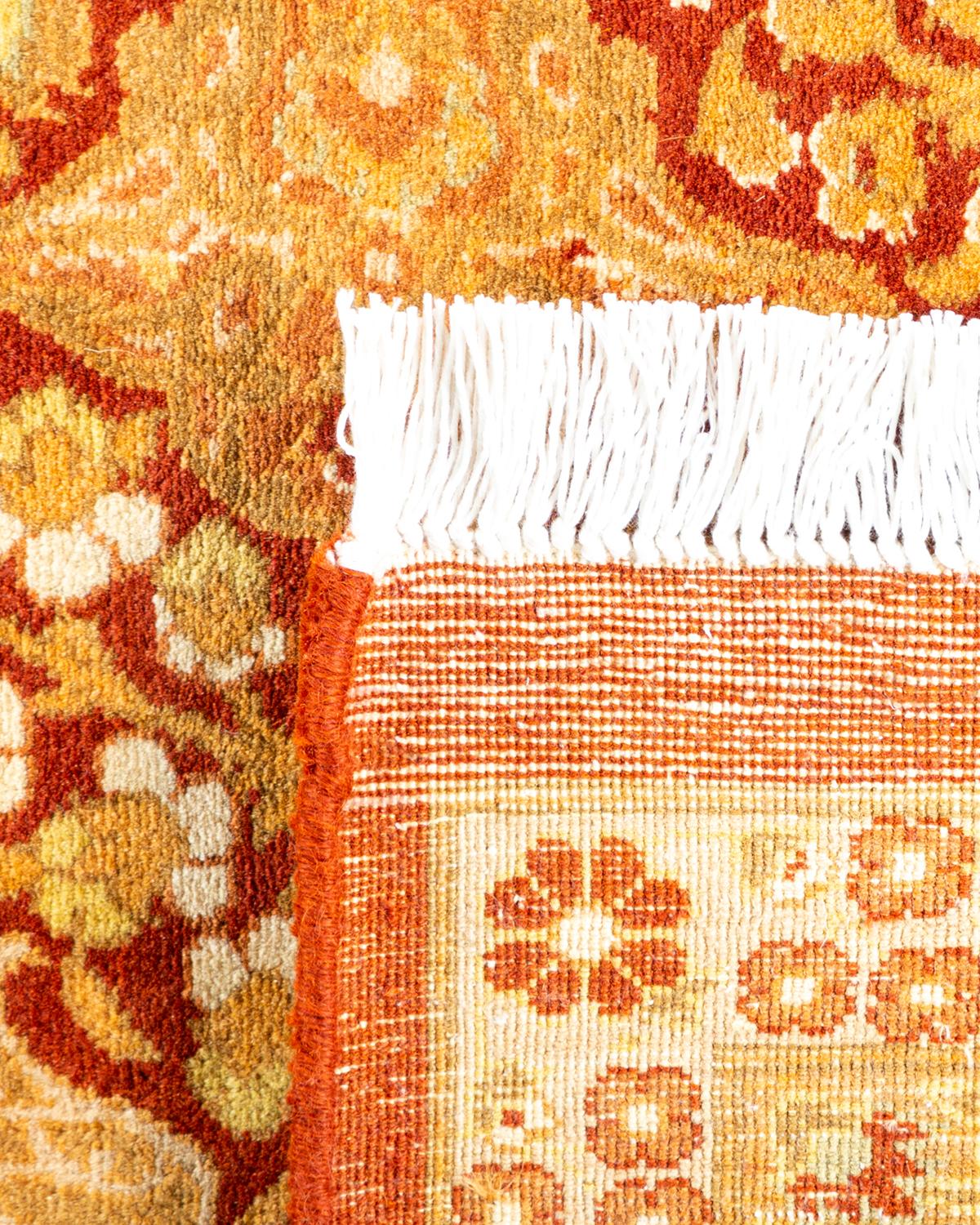 Hand-Knotted One-of-a-kind Hand Made Traditional Mogul Orange Area Rug For Sale
