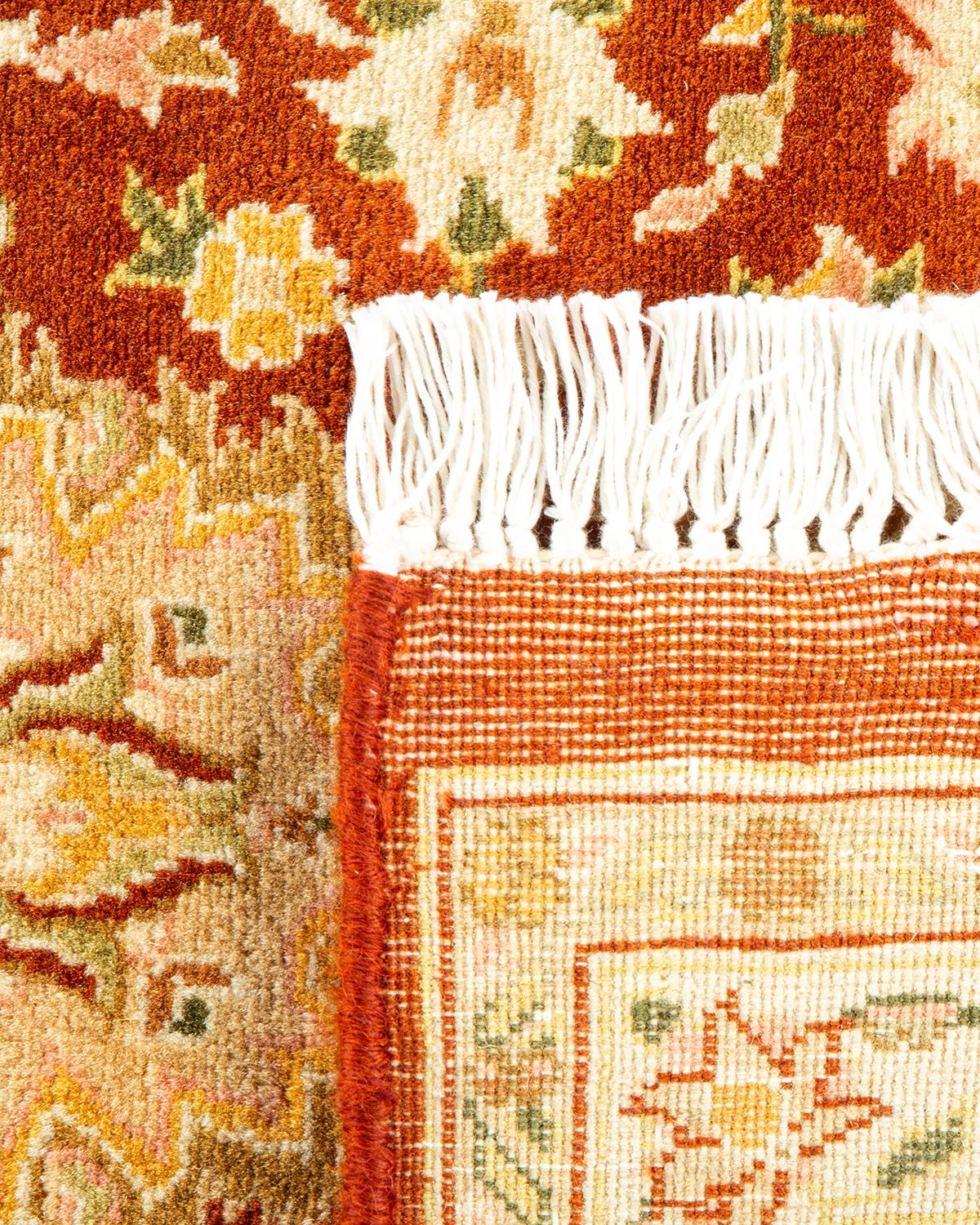 Hand-Knotted One-of-a-Kind Hand Made Traditional Mogul Orange Area Rug For Sale