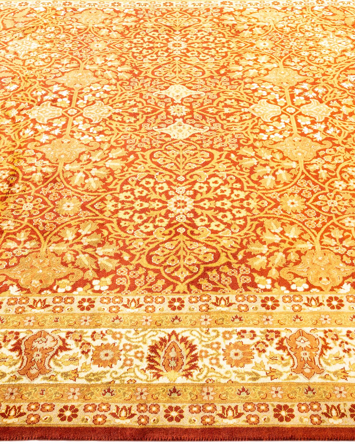 One-of-a-kind Hand Made Traditional Mogul Orange Area Rug In New Condition For Sale In Norwalk, CT