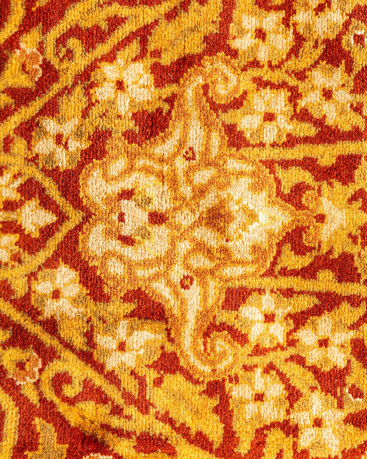 Contemporary One-of-a-kind Hand Made Traditional Mogul Orange Area Rug For Sale