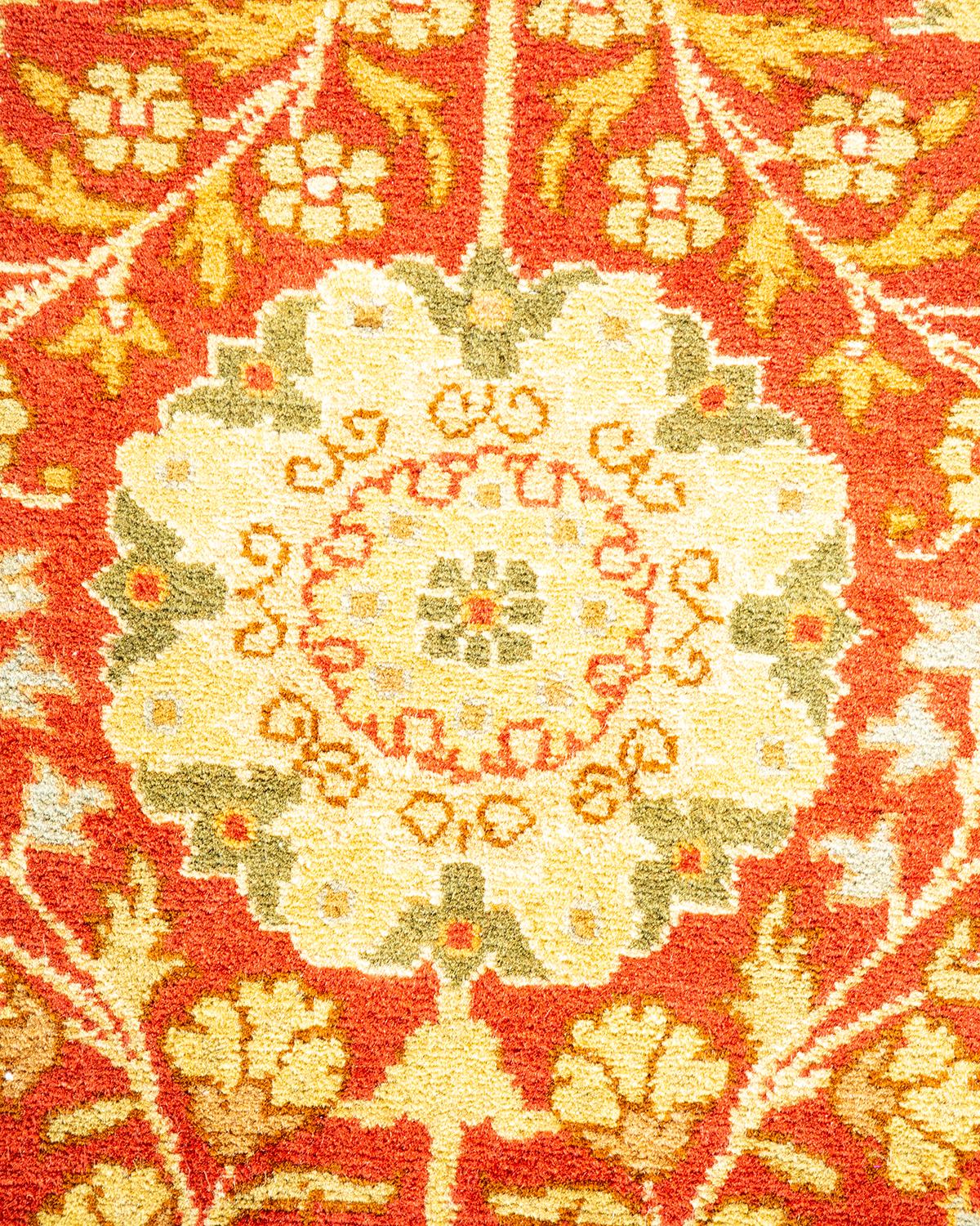 Contemporary One-of-a-Kind Hand Made Traditional Mogul Orange Area Rug For Sale