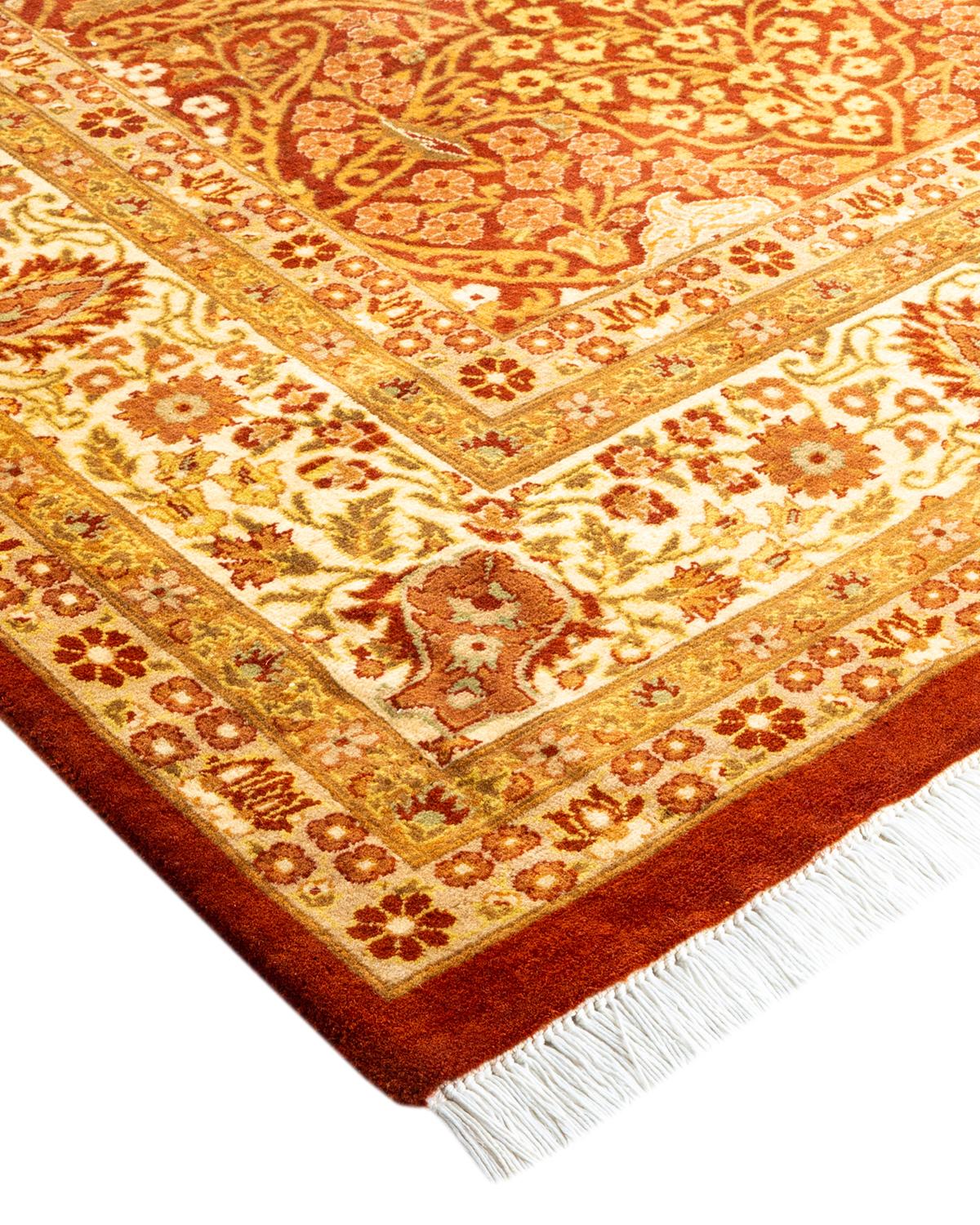 Wool One-of-a-kind Hand Made Traditional Mogul Orange Area Rug For Sale