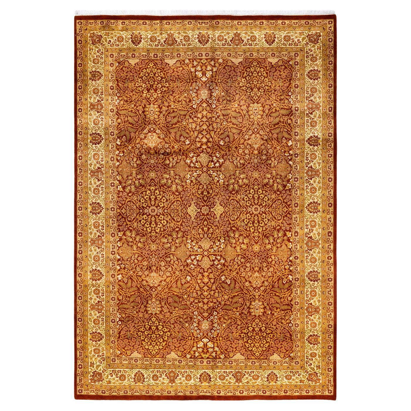 One-of-a-kind Hand Made Traditional Mogul Orange Area Rug For Sale