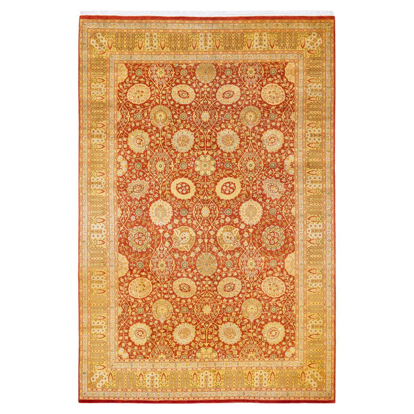 Tapis traditionnel orange Mogul unique fait à la main, unique en son genre