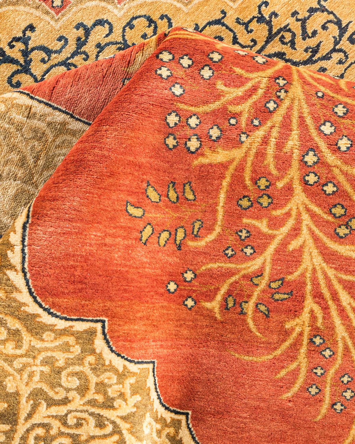 Other One-Of-A-Kind Hand Made Traditional Mogul Orange Area Rug For Sale