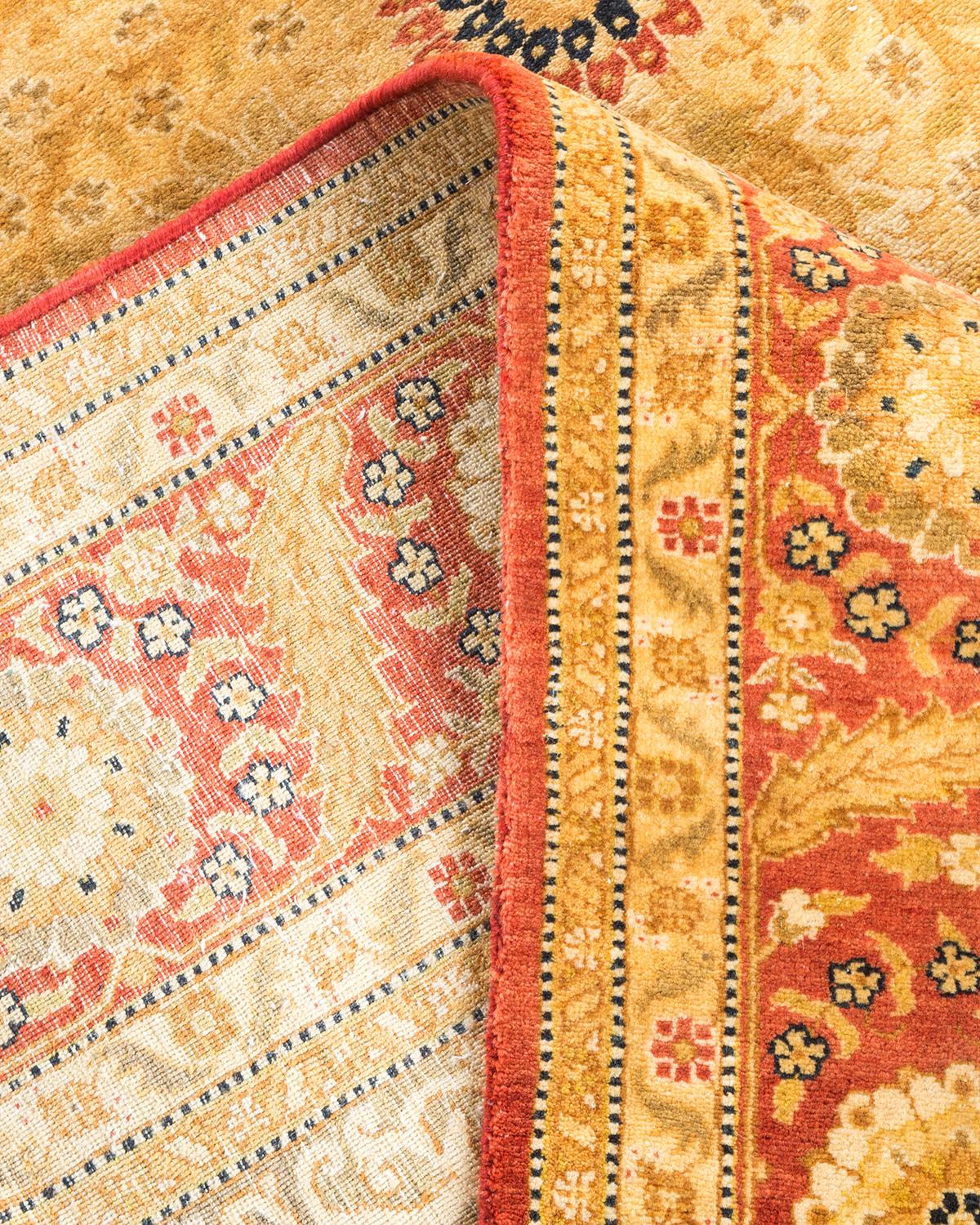 Pakistani One-Of-A-Kind Hand Made Traditional Mogul Orange Area Rug For Sale