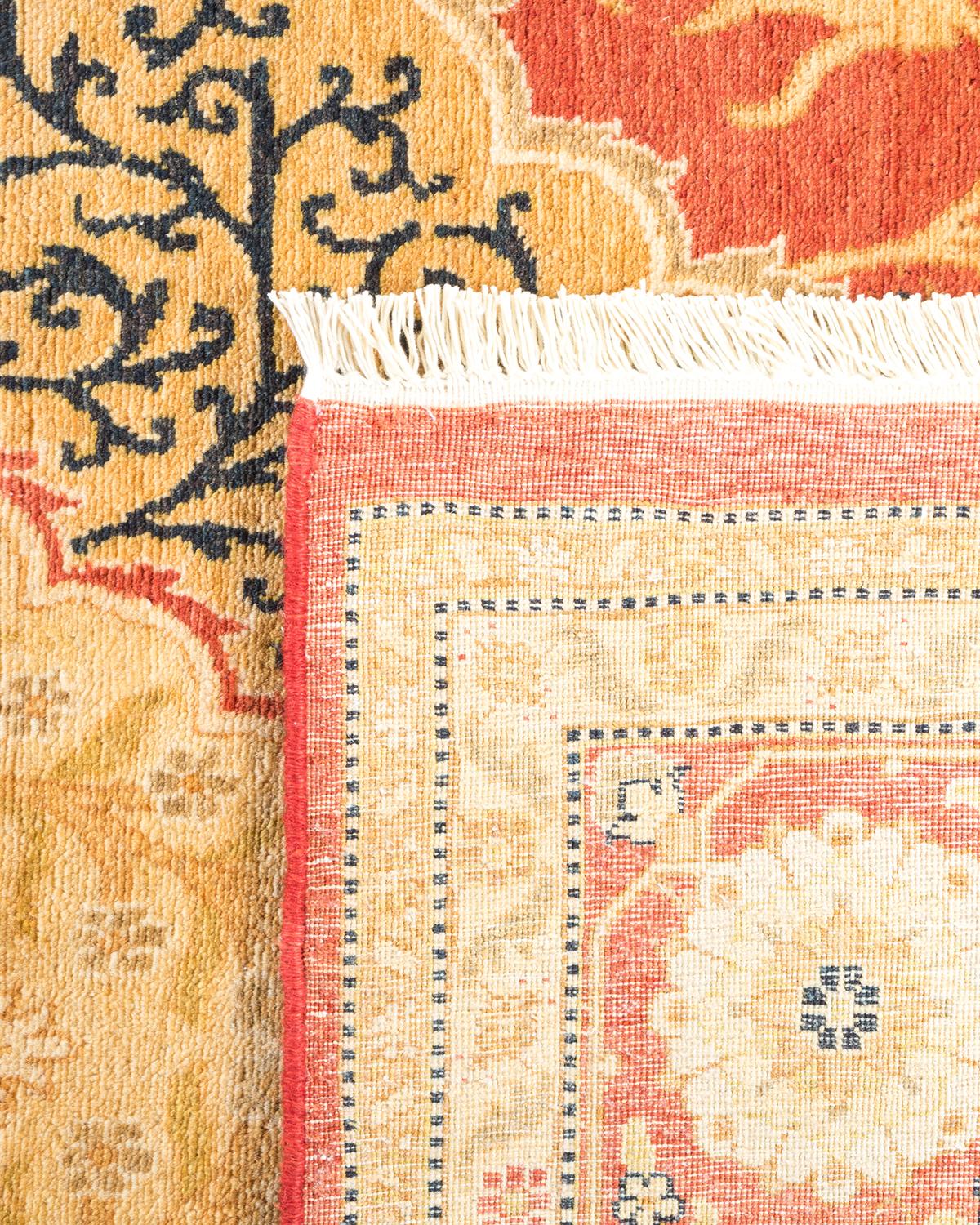 Hand-Knotted One-Of-A-Kind Hand Made Traditional Mogul Orange Area Rug For Sale