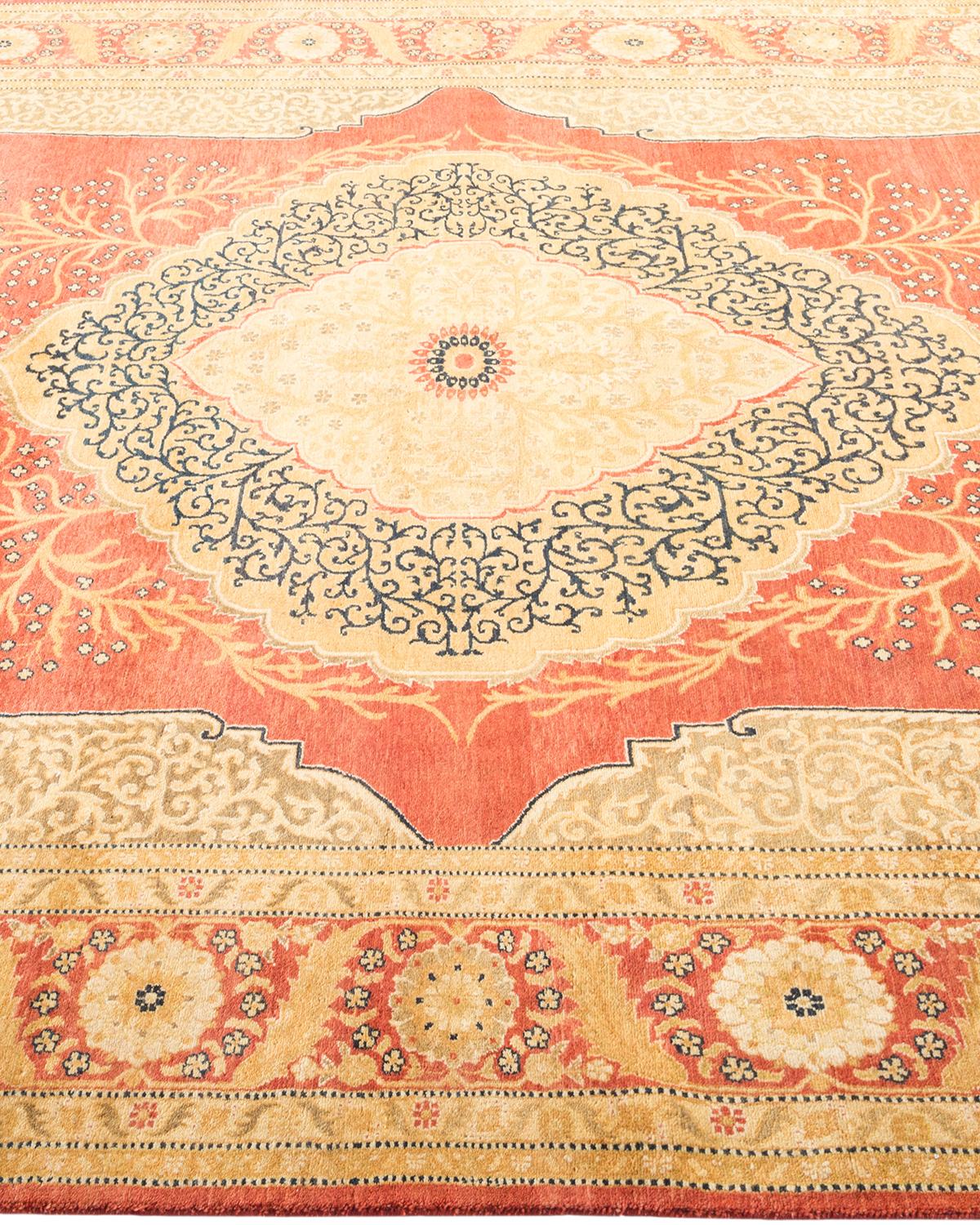 One-Of-A-Kind Hand Made Traditional Mogul Orange Area Rug In New Condition For Sale In Norwalk, CT