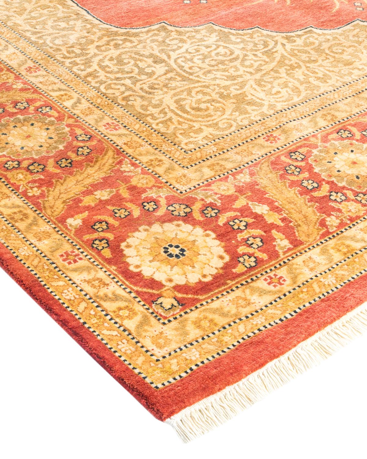 Wool One-Of-A-Kind Hand Made Traditional Mogul Orange Area Rug For Sale