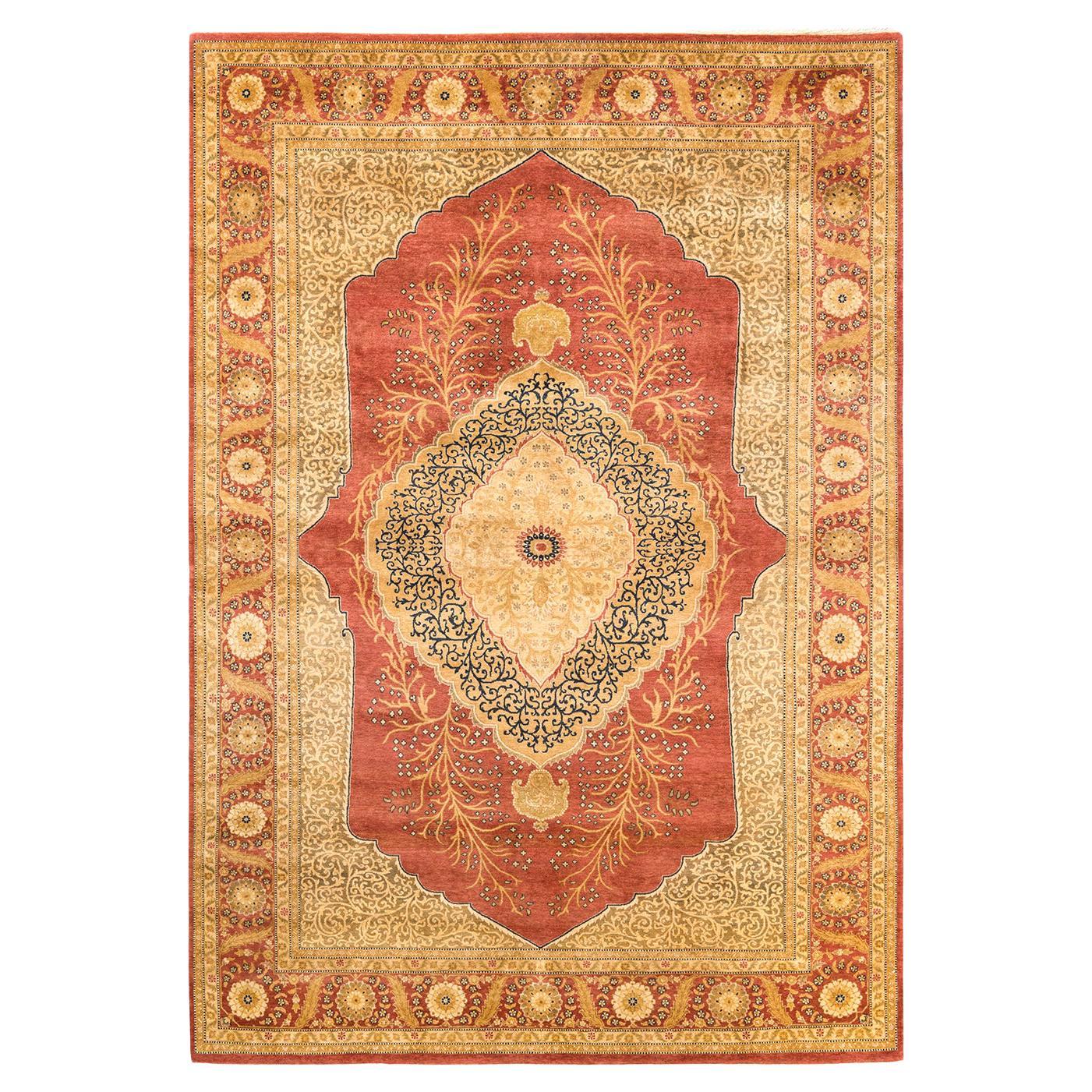 One-Of-A-Kind Hand Made Traditional Mogul Orange Area Rug