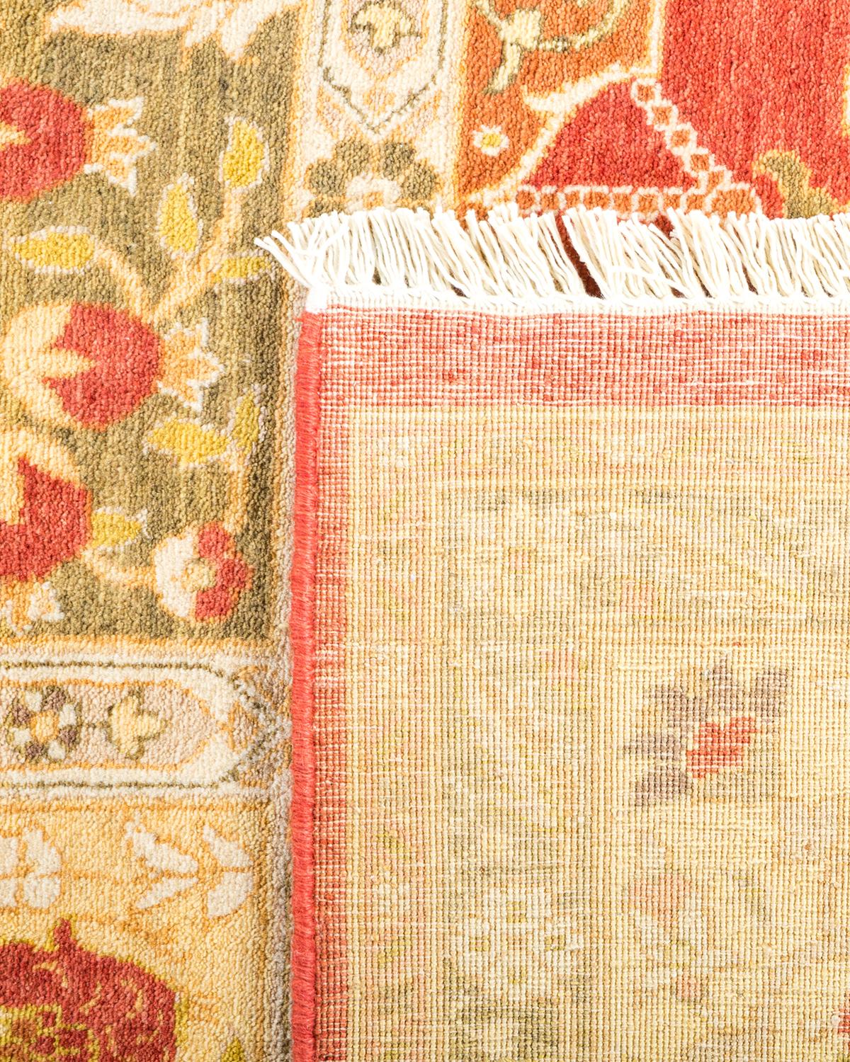Hand-Knotted One-Of-A-Kind Hand Made Traditional Mogul Orange Area Rug For Sale
