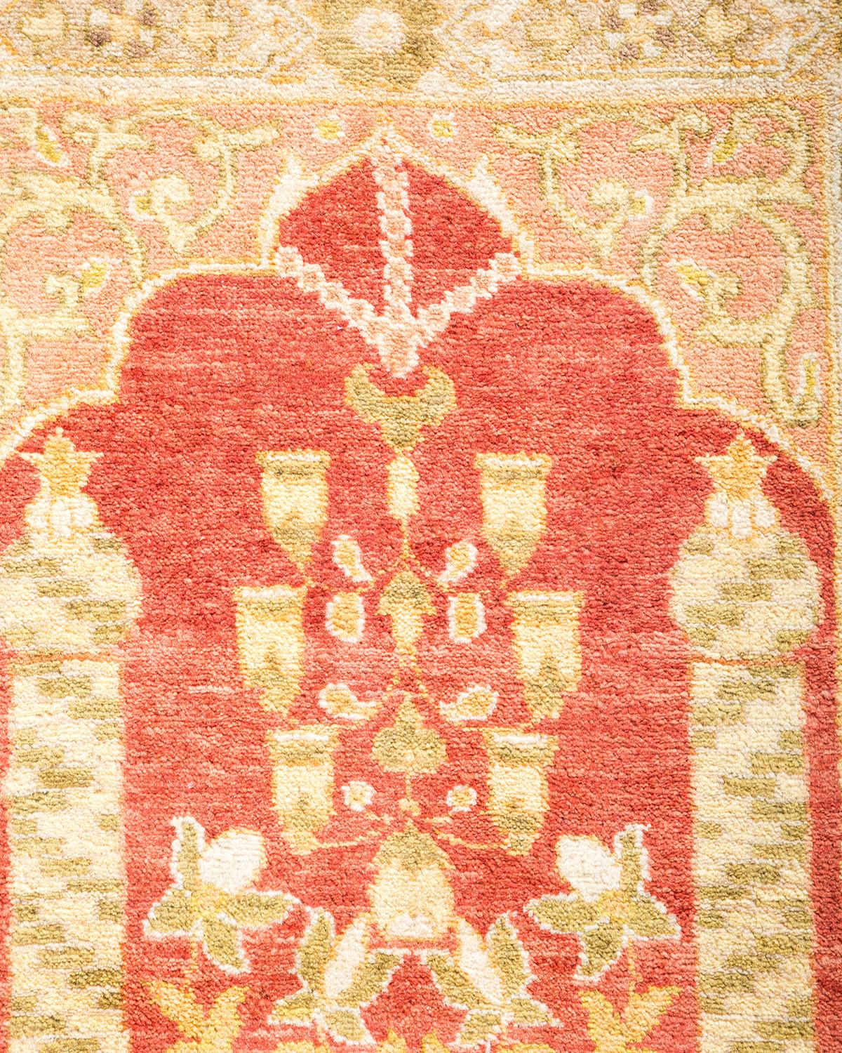 Contemporary One-Of-A-Kind Hand Made Traditional Mogul Orange Area Rug For Sale