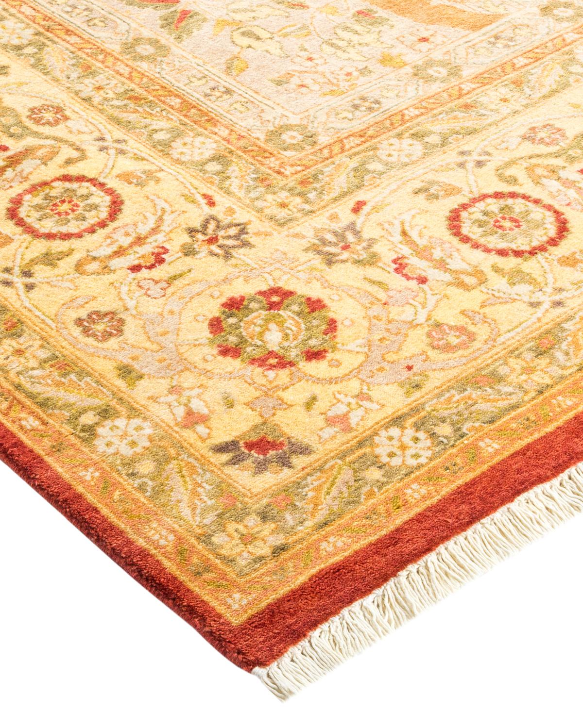 Wool One-Of-A-Kind Hand Made Traditional Mogul Orange Area Rug For Sale