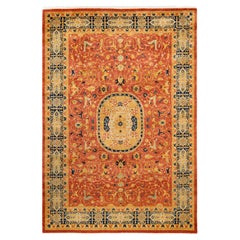 One-Of-A-Kind Hand Made Traditional Mogul Orange Area Rug