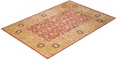 One-Of-A-Kind Hand Made Traditional Mogul Orange Area Rug