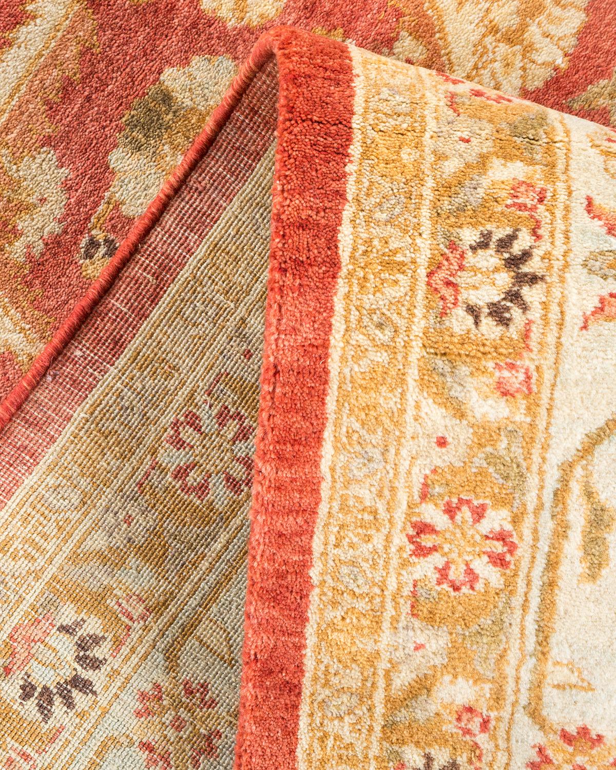 Pakistanais Tapis traditionnel orange Mogul unique en son genre fabriqué à la main en vente