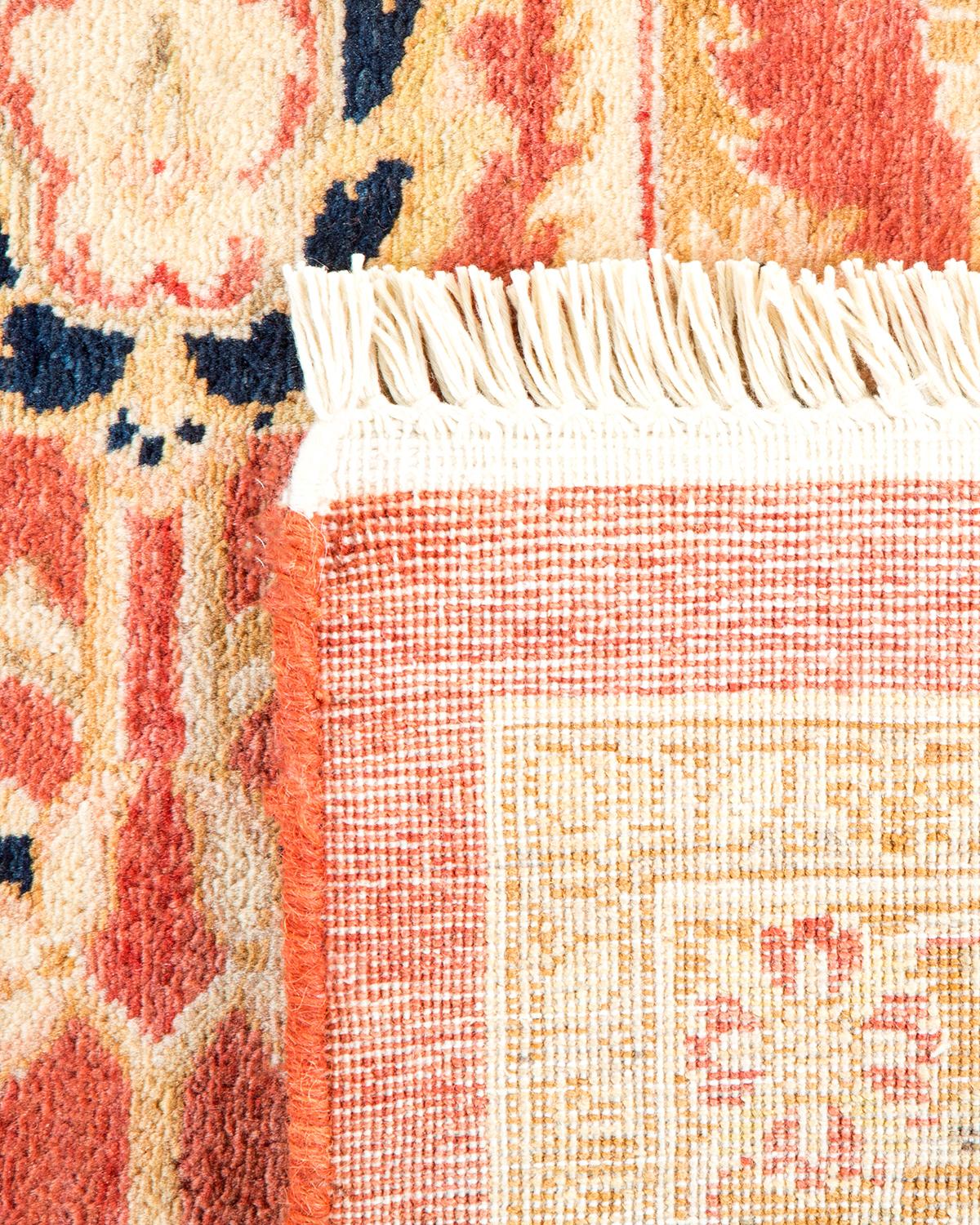 Hand-Knotted One-Of-A-Kind Hand Made Traditional Mogul Orange Area Rug For Sale