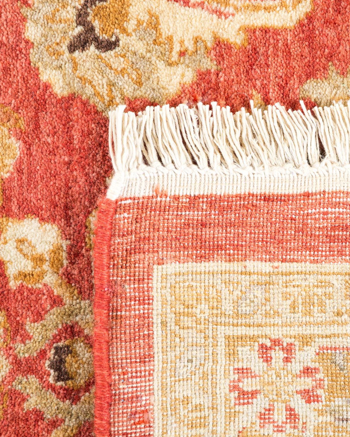 Noué à la main Tapis traditionnel orange Mogul unique en son genre fabriqué à la main en vente