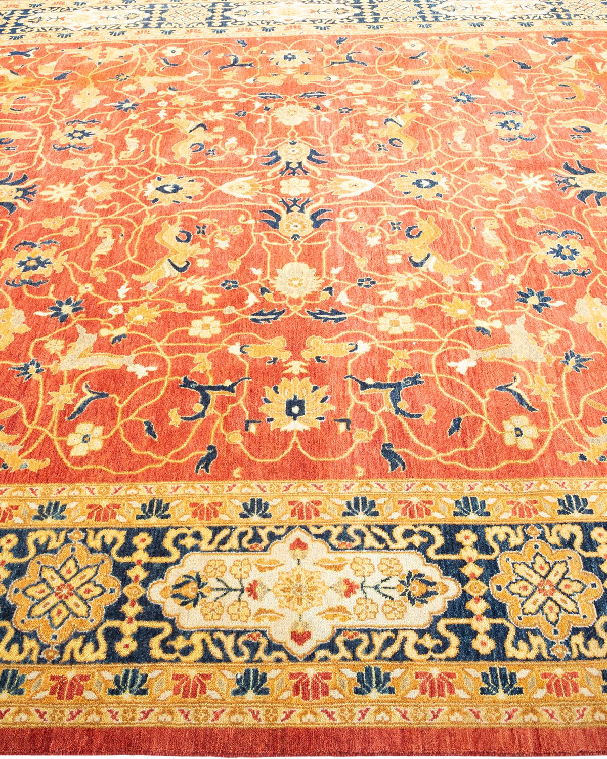 One-of-a-Kind Hand Made Traditional Mogul Orange Area Rug In New Condition For Sale In Norwalk, CT