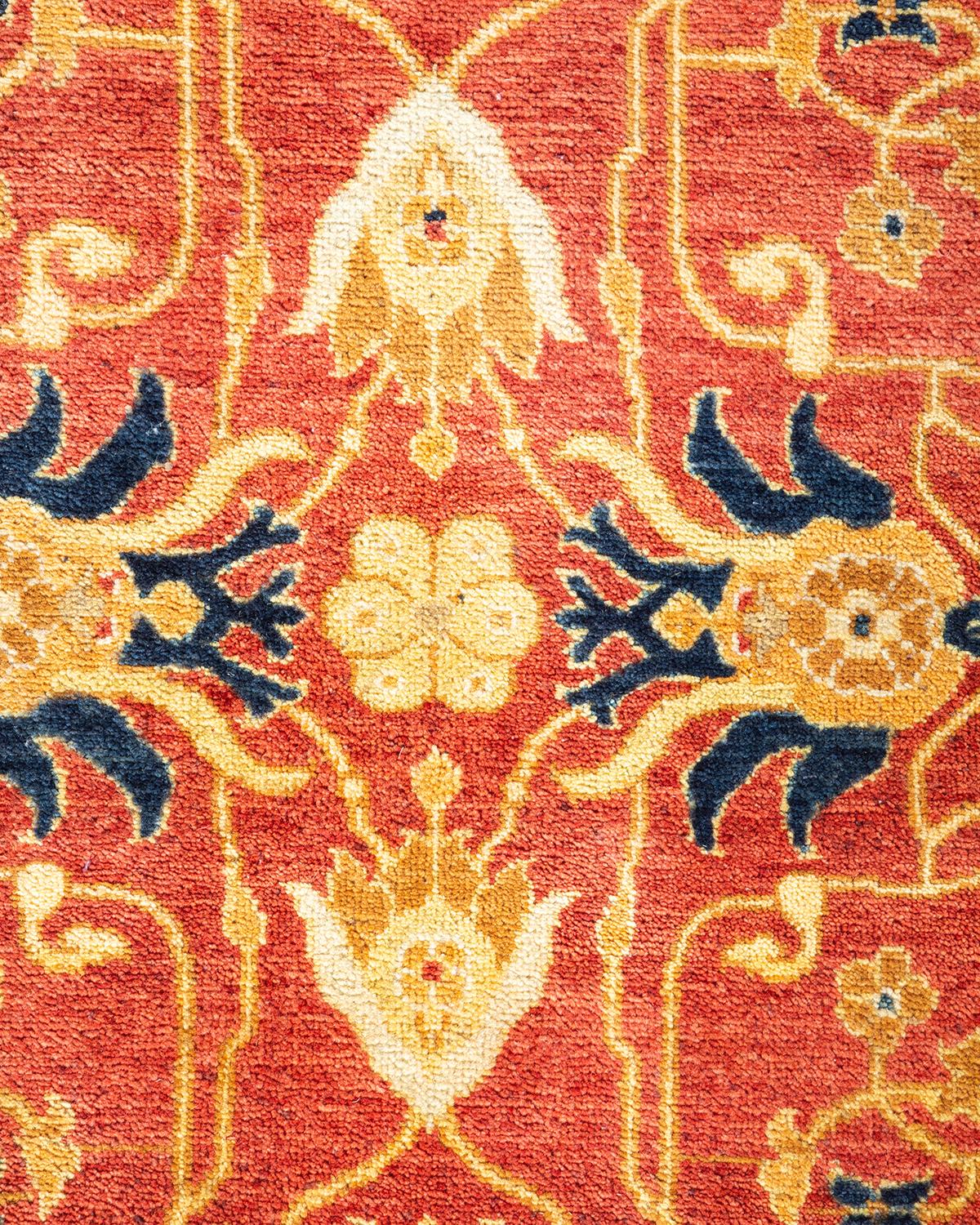 Contemporary One-of-a-Kind Hand Made Traditional Mogul Orange Area Rug For Sale