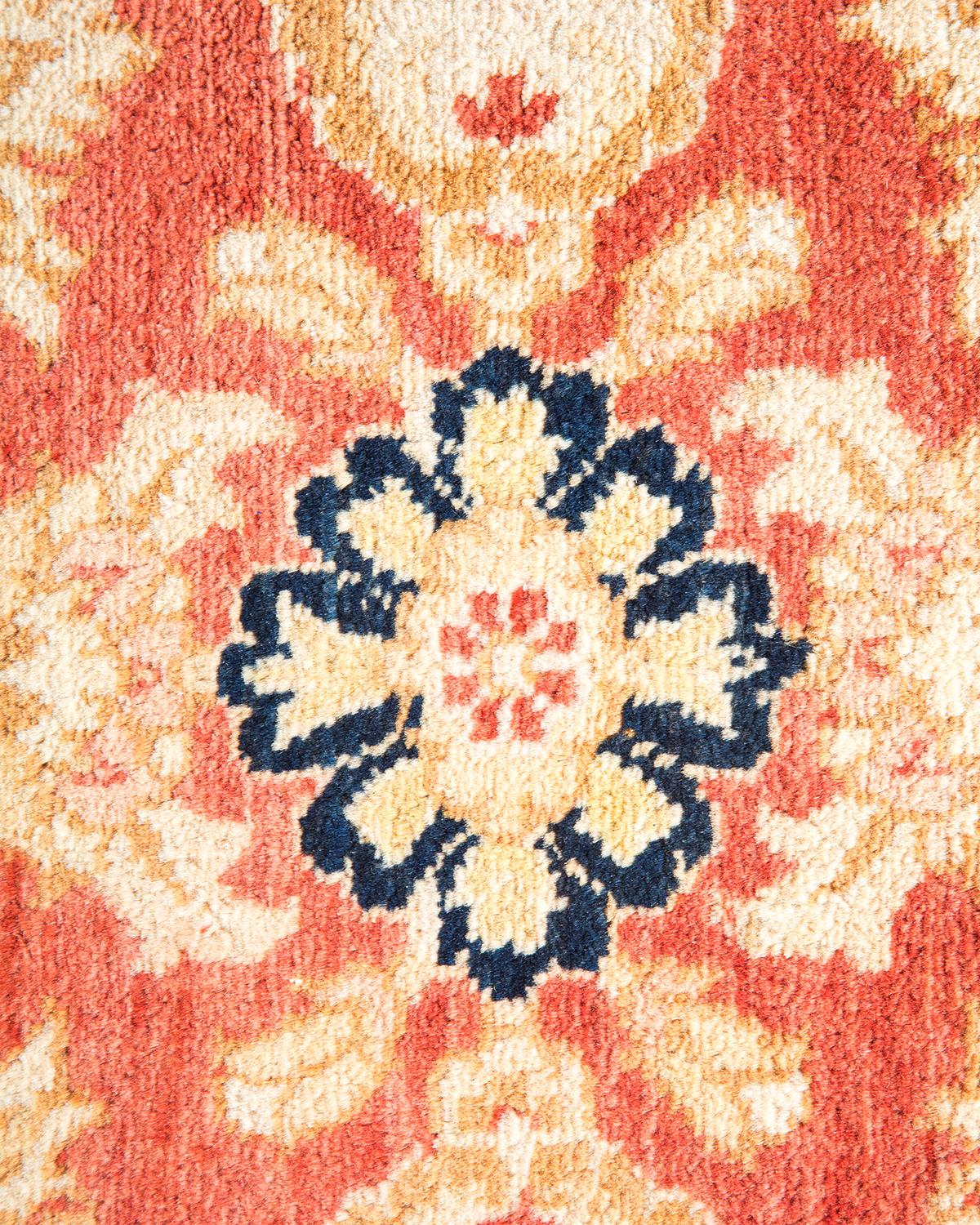 Contemporary One-Of-A-Kind Hand Made Traditional Mogul Orange Area Rug For Sale