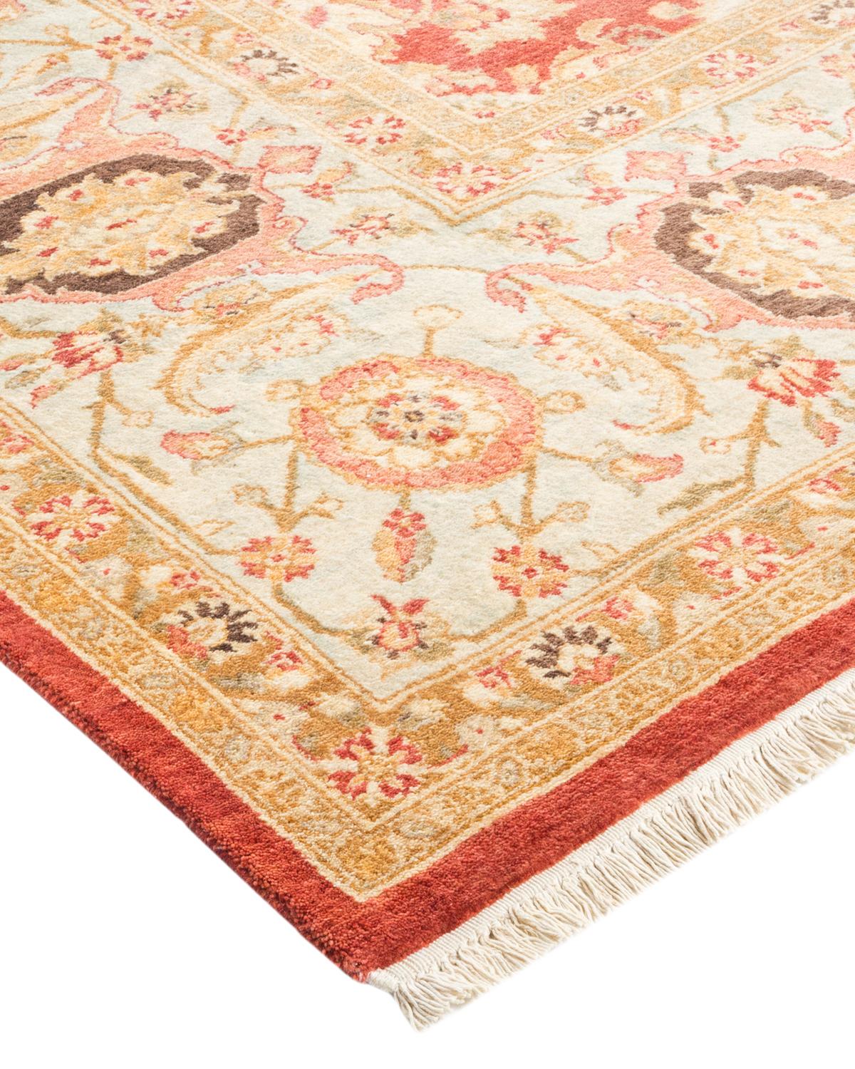 Laine Tapis traditionnel orange Mogul unique en son genre fabriqué à la main en vente