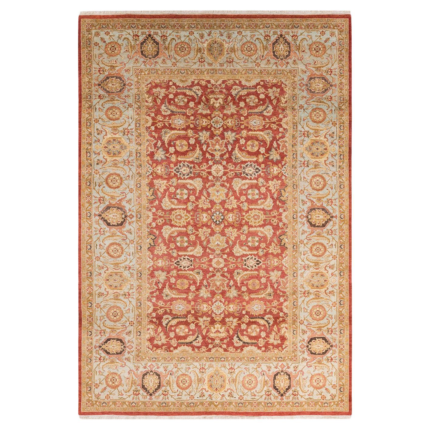 Tapis traditionnel orange Mogul unique en son genre fabriqué à la main